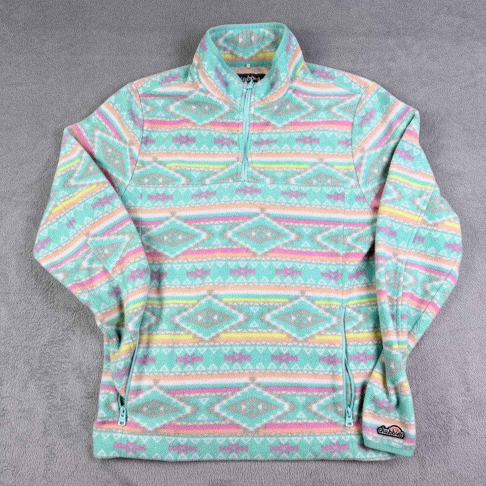 Chubbies Fleece Quarter Zip Pullover Mint Pastel Geometric Southwest Mens Medium